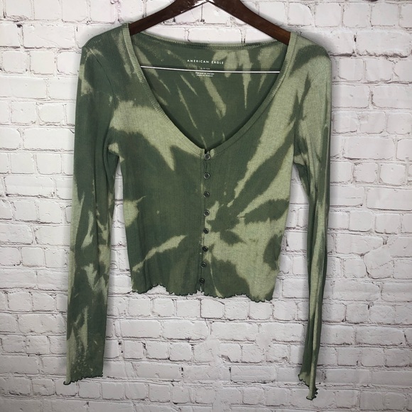 American Eagle Outfitters Tops - American Eagle Tie Dye Ruffle Trim Button Up Top